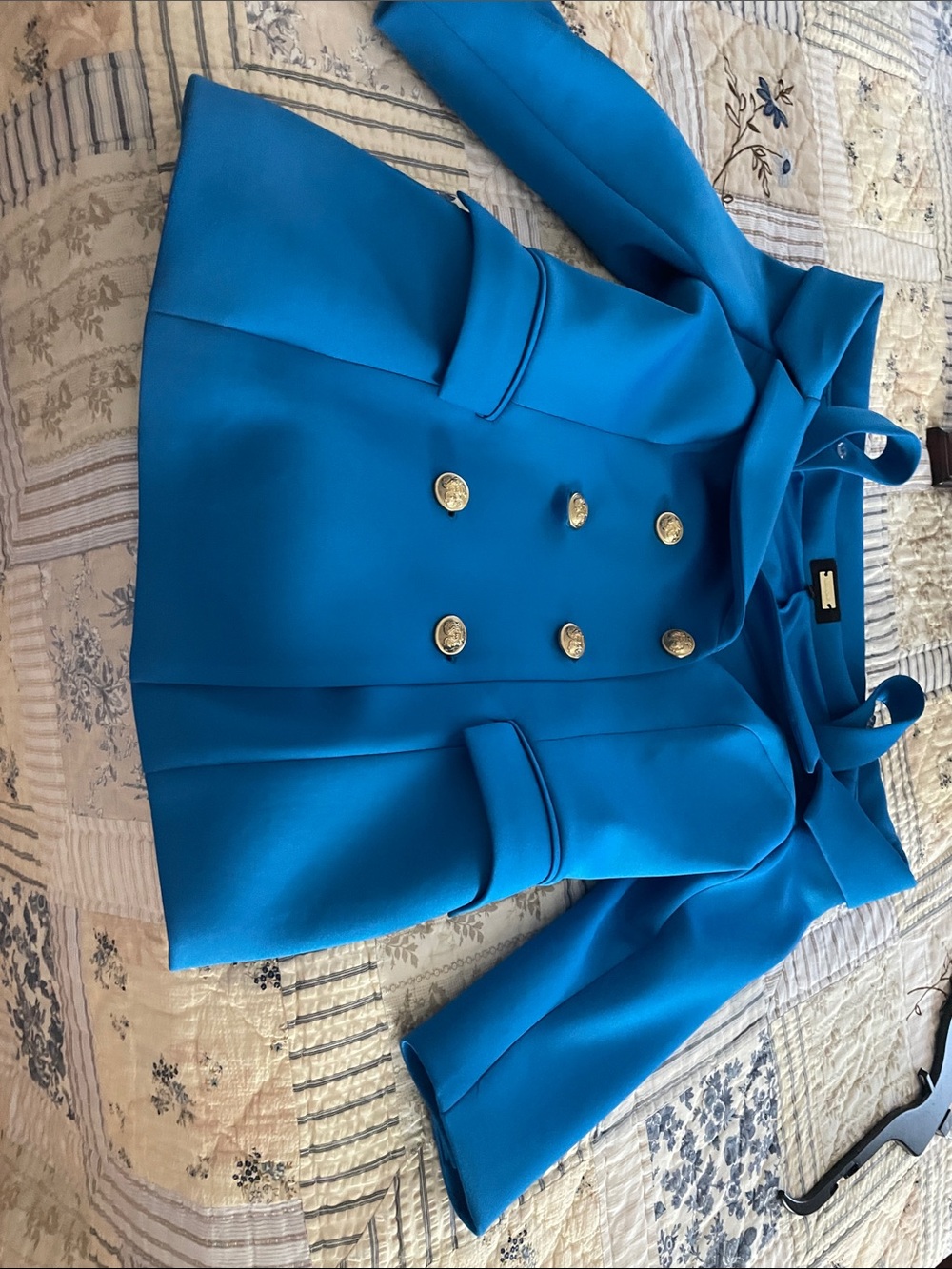Boston Proper Bright Blue Double-Breasted Blazer with Gold Buttons